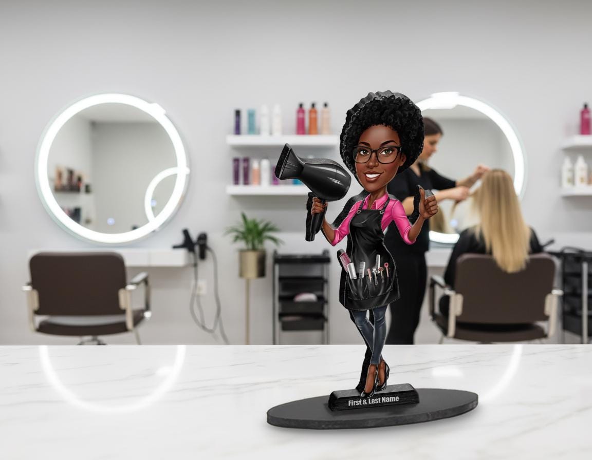 Personalized Hair Stylist Figurine | Custom Barber Gift from Your Photo | Unique Hairdresser Caricature Figurine, Magnet, Keychain, CarCharm