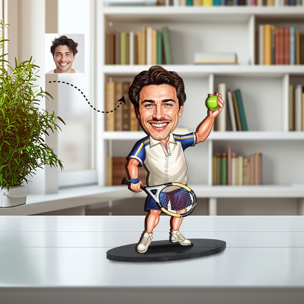 Personalized Tennis Player Gift – Custom Caricature Figurine from Your Photo