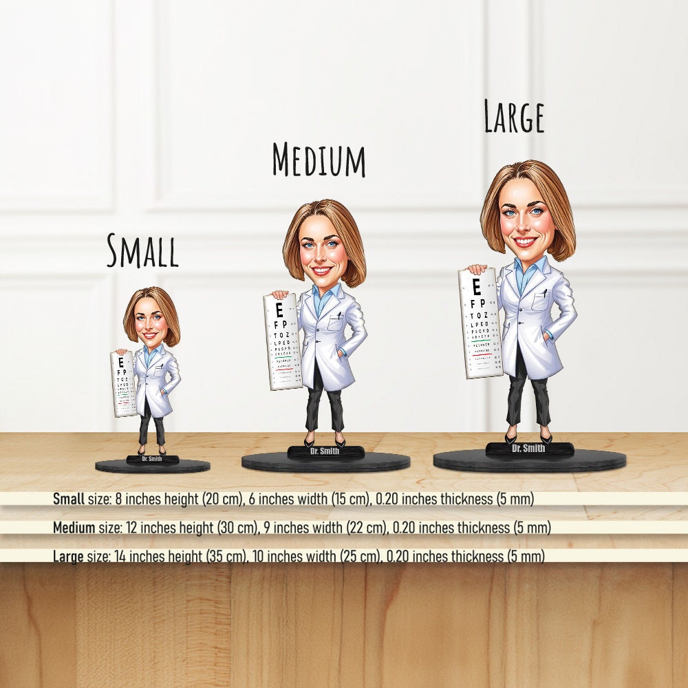 Optometrist Gift | Optician | Eye Doctor Gift | Caricature Portrait From Your Photo | Personalized Wooden Cartooned Figurine Trinket