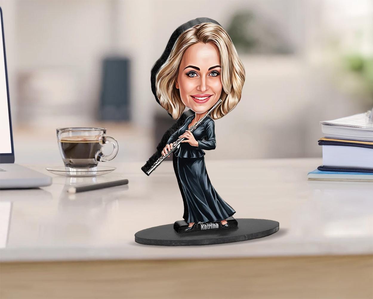 Personalized Flute Player Gift | Custom Flutist Teacher Figurine from Your Photo | Custom Figurine, Magnet, Keychain & Car Charm