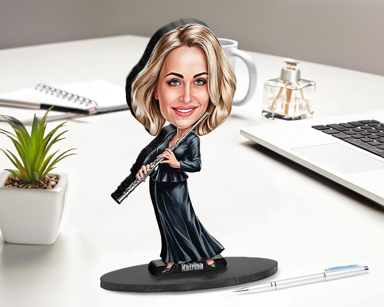 Personalized Flute Player Gift | Custom Flutist Teacher Figurine from Your Photo | Custom Figurine, Magnet, Keychain & Car Charm