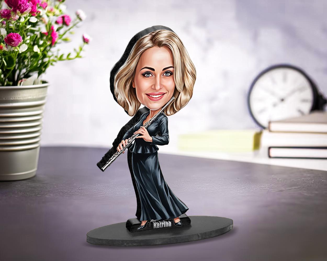 Personalized Flute Player Gift | Custom Flutist Teacher Figurine from Your Photo | Custom Figurine, Magnet, Keychain & Car Charm