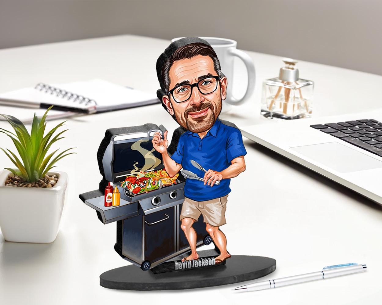 BBQ Master Gift | Father's Day Caricature & Keepsake | Custom Figurine, Magnet, Keychain, Car Charm