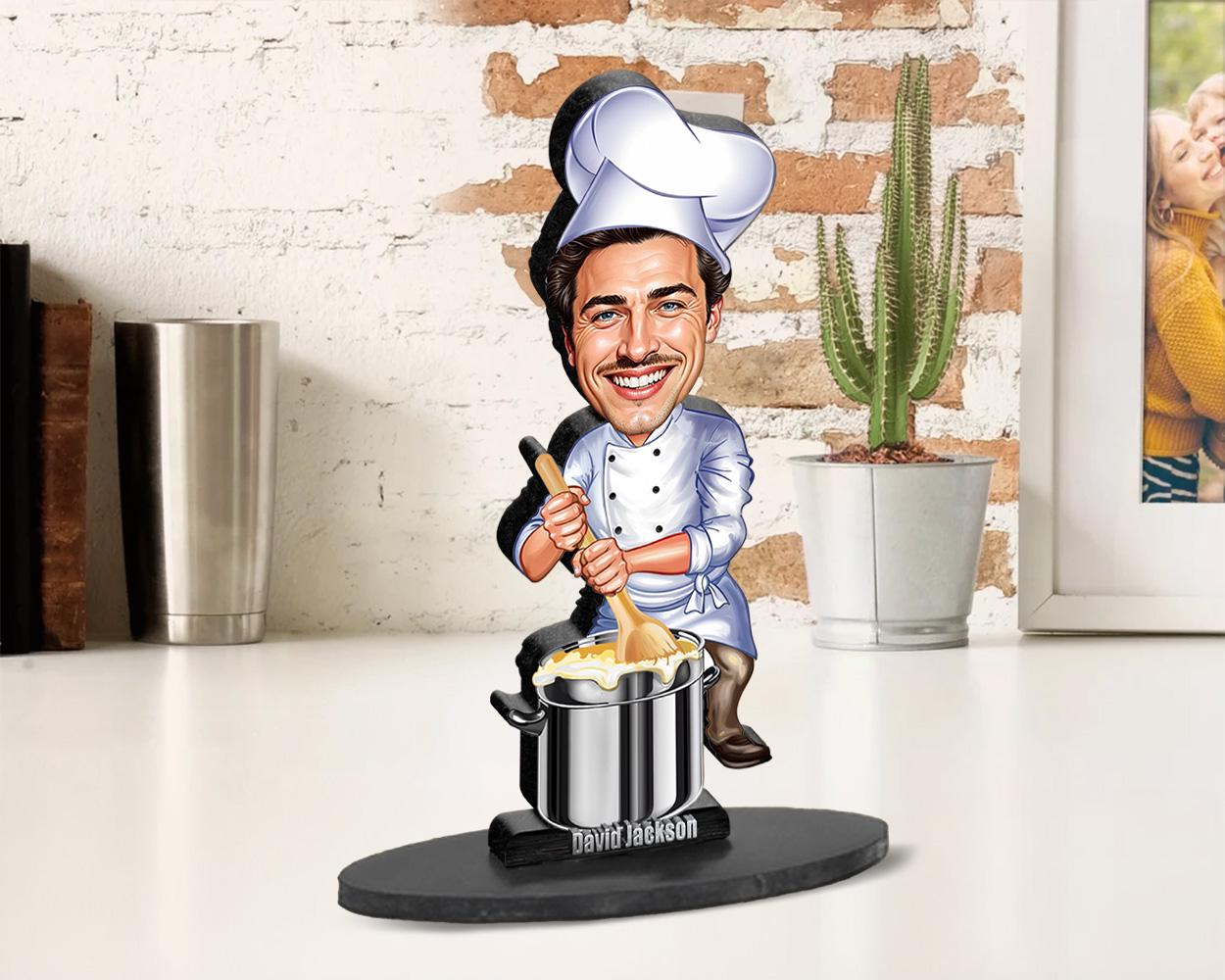 Personalized Male Chef Figurine | Custom Cooking Gift from Photo | Caricature Statue, Magnet, Keychain & Car Charm