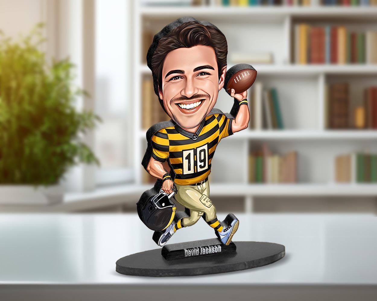 Custom Football Player Gift – Personalized Sports Figurine, Magnet, Keychain & Car Charm – Funny Coach or Athlete Caricature from Your Photo