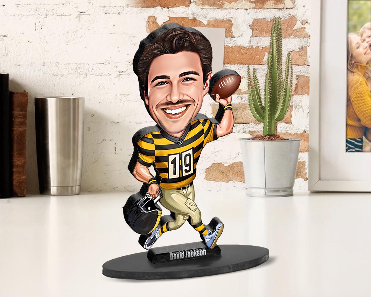 Custom Football Player Gift – Personalized Sports Figurine, Magnet, Keychain & Car Charm – Funny Coach or Athlete Caricature from Your Photo
