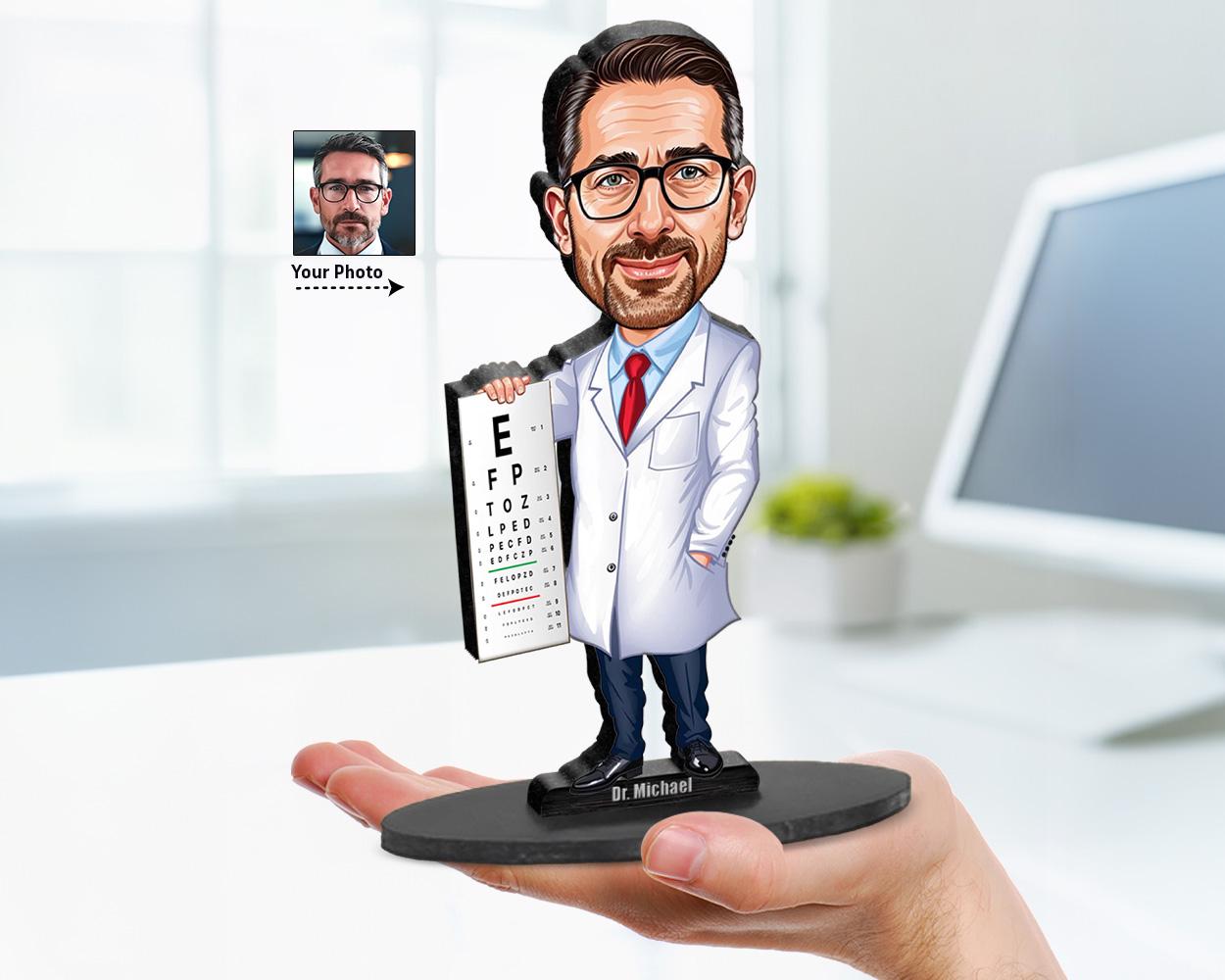 Optometrist Gift | Optician | Eye Doctor Gift | Caricature Portrait From Your Photo | Personalized Wooden Cartooned Figurine Trinket