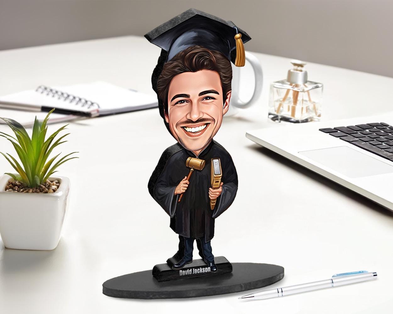 Personalized Law School Graduation Gift | Law School Graduate Caricature Portrait From Your Photo | 3D Wooden Figurine Trinket | LSG206