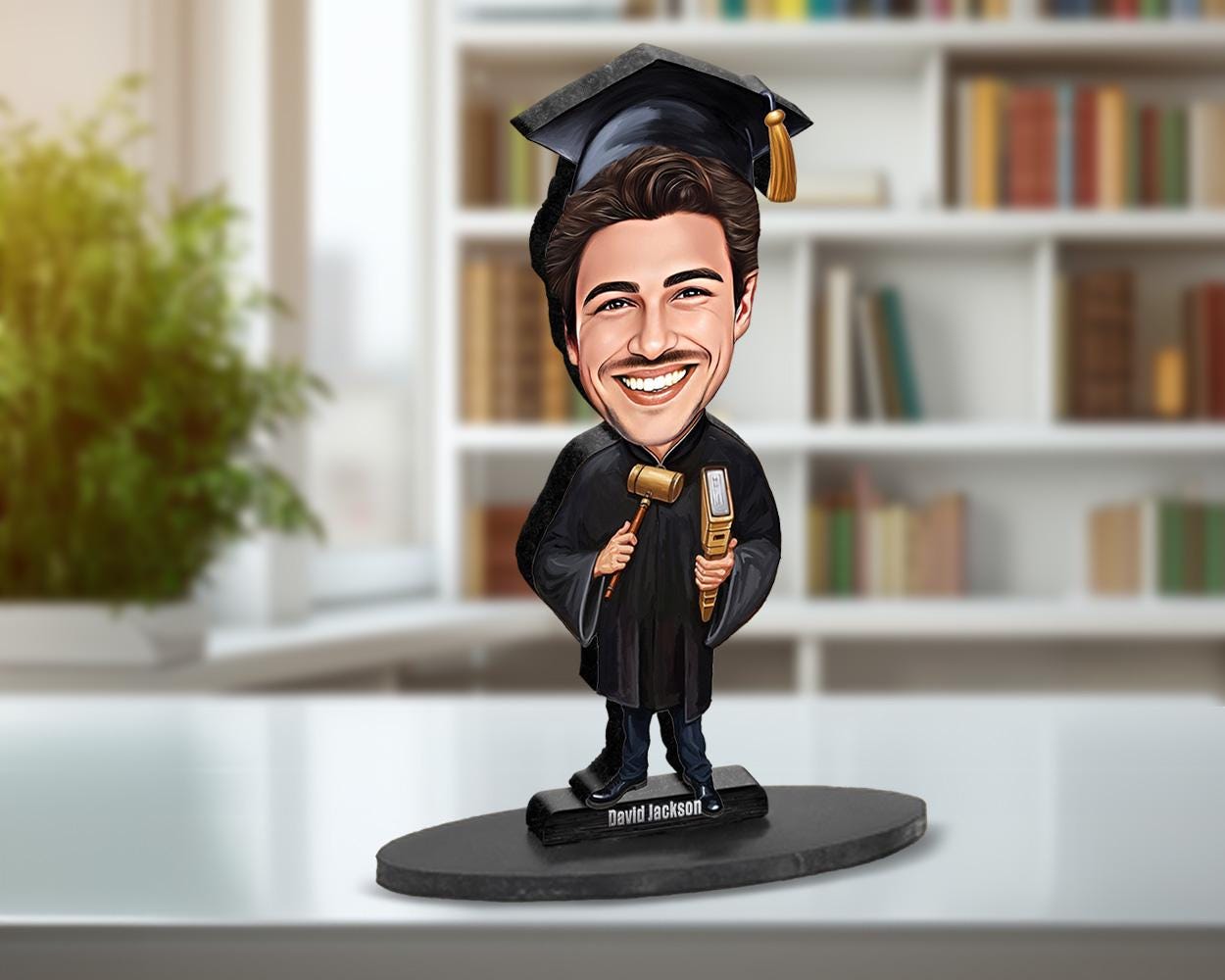 Personalized Law School Graduation Gift | Law School Graduate Caricature Portrait From Your Photo | 3D Wooden Figurine Trinket | LSG206