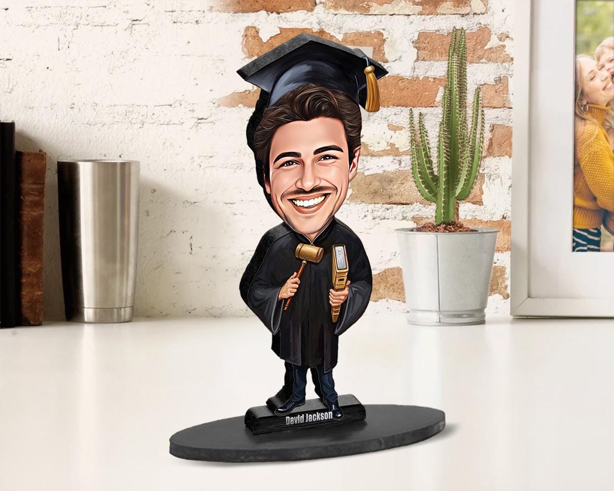 Personalized Law School Graduation Gift | Law School Graduate Caricature Portrait From Your Photo | 3D Wooden Figurine Trinket | LSG206