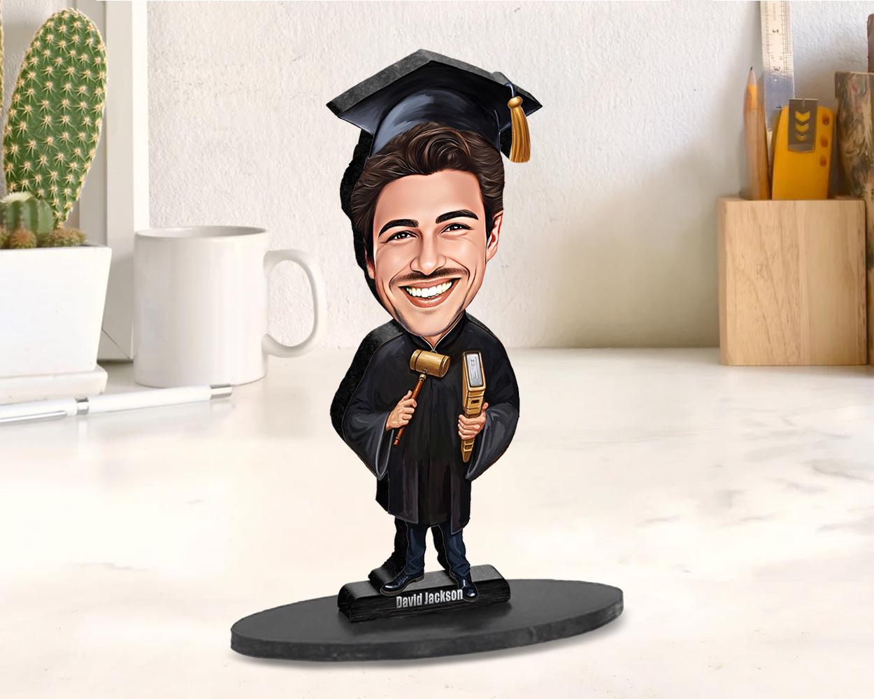 Personalized Law School Graduation Gift | Law School Graduate Caricature Portrait From Your Photo | 3D Wooden Figurine Trinket | LSG206