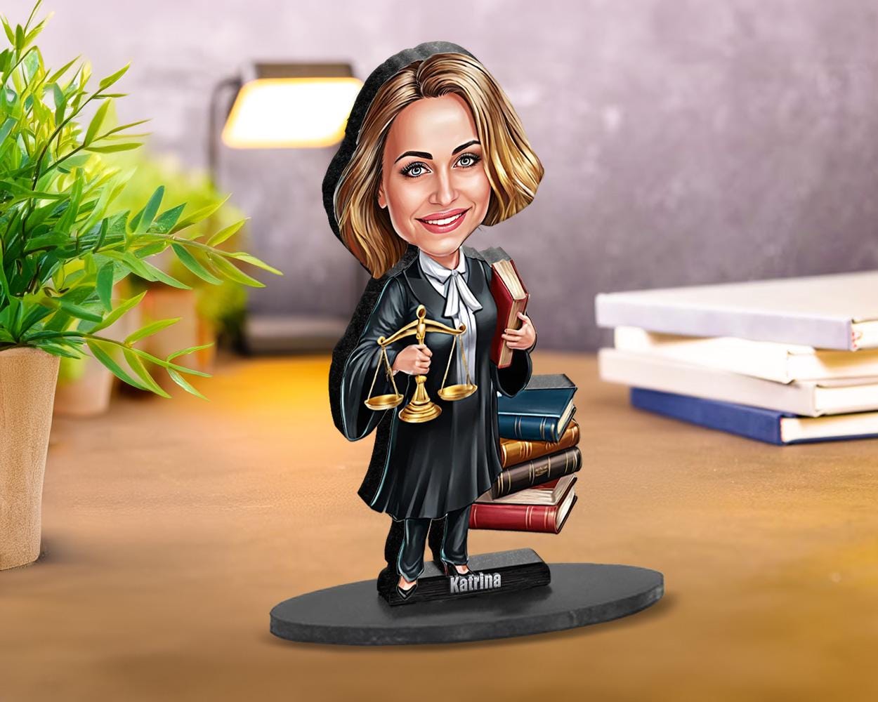 Personalized Lawyer gift for women | Attorney Caricature Portrait From Your Photo | 3D Wooden Figurine Trinket | LAW209