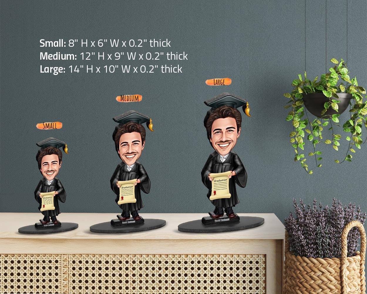 Custom Male Graduation Gift – Personalized Funny Figurine, Magnet, Keychain & Car Charm – Unique Portrait from Your Photo