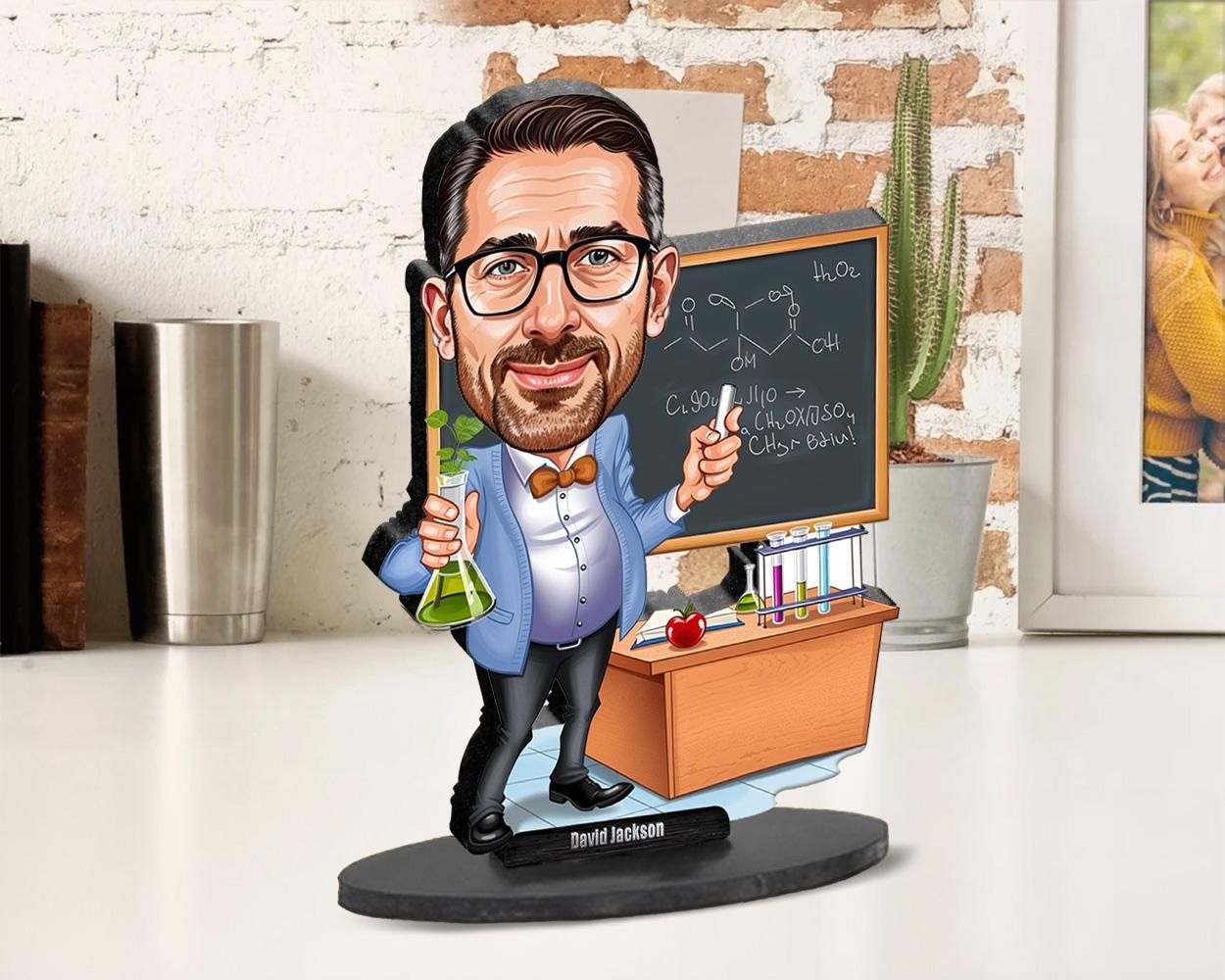 Chemistry Teacher Gift | Custom Science Nerd Figurine | Lab Caricature Magnet, Keychain, or Wood Statue