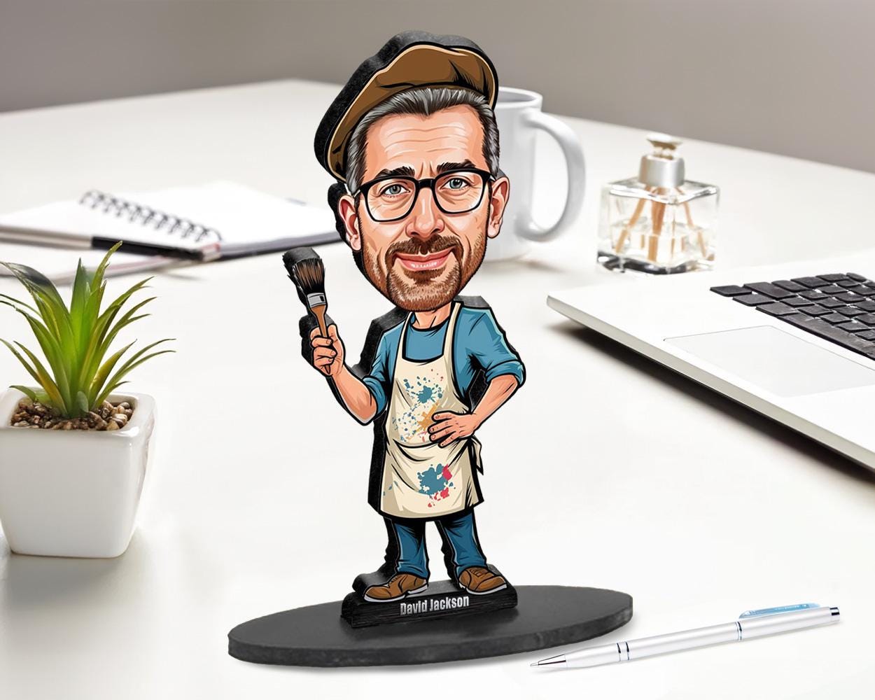 Custom Male Painter Gift – Personalized Funny Figurine, Magnet, Keychain & Car Charm – Unique Portrait from Your Photo