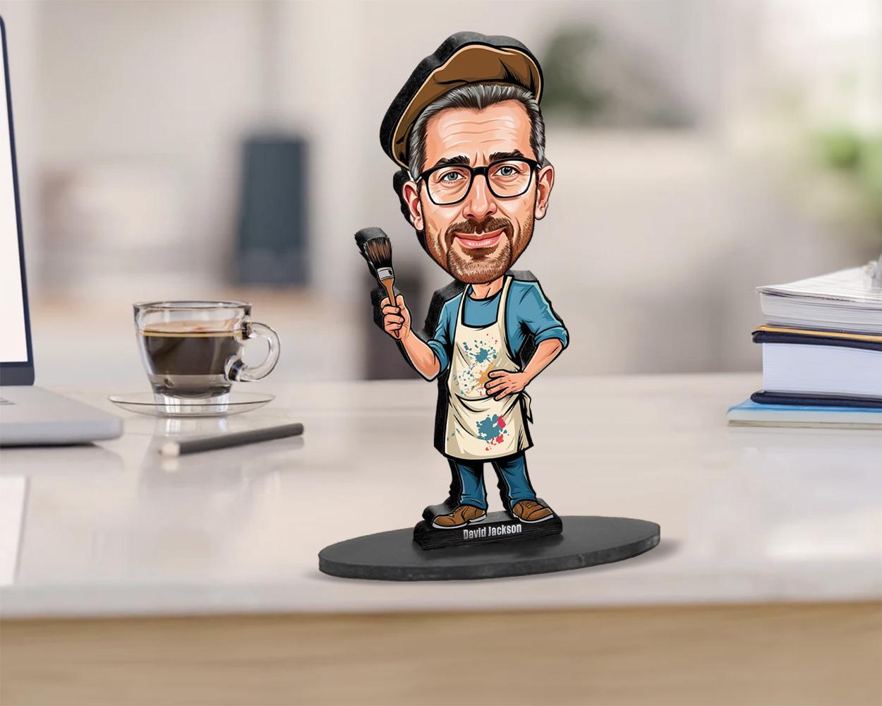 Custom Male Painter Gift – Personalized Funny Figurine, Magnet, Keychain & Car Charm – Unique Portrait from Your Photo