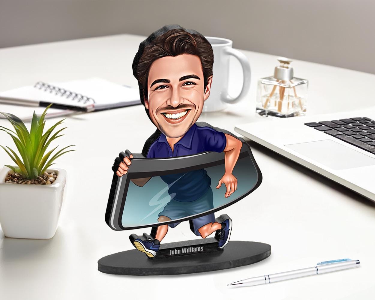 Personalized Glazier Figurine | Custom Auto Glass Installer Gift from Your Photo | Funny Window Fitter Caricature Figurine, Magnet, Keychain