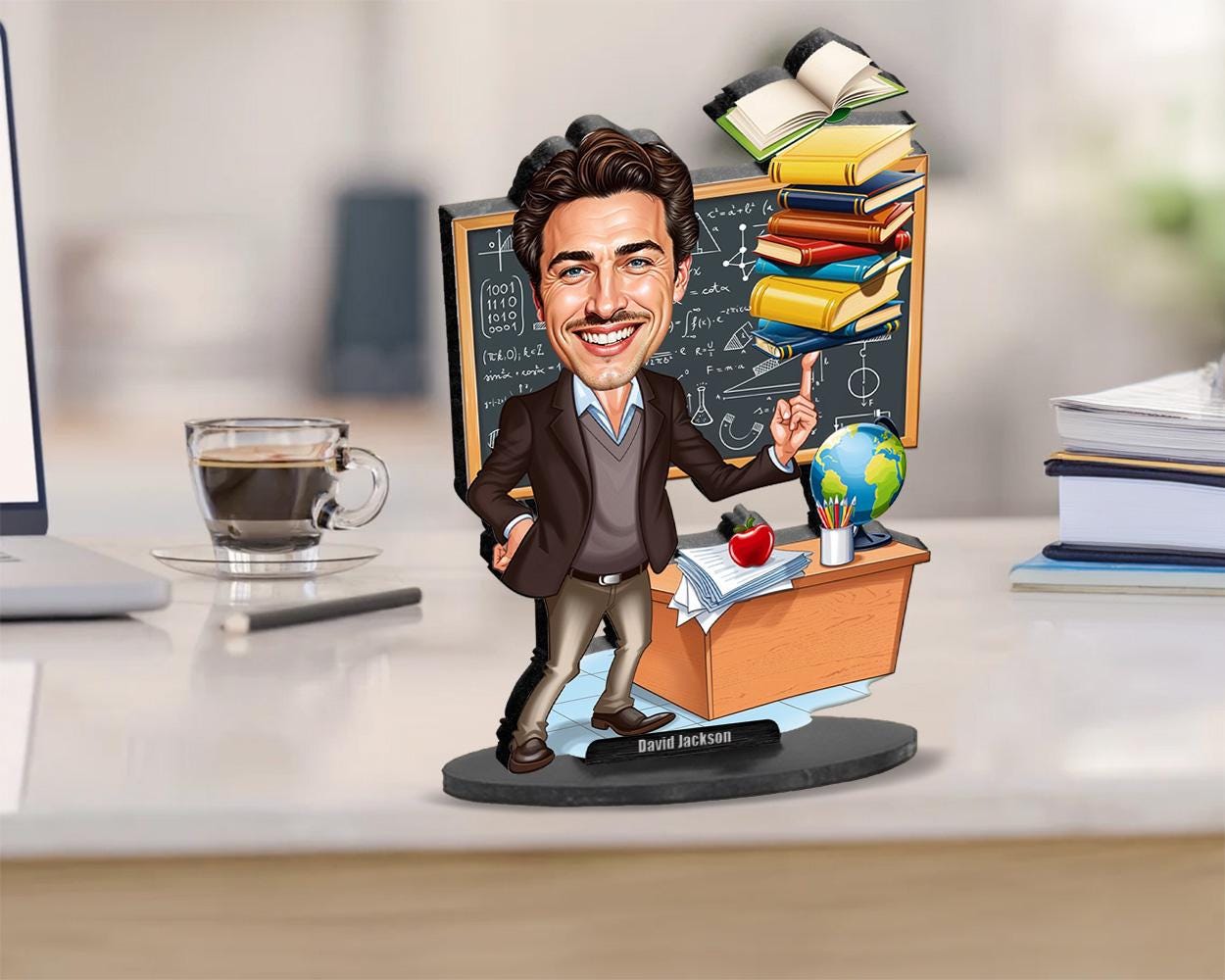 Math Teacher Gift | Science Educator Figurine – Personalized Funny Caricature from Photo – Magnet, Keychain & Car Charm