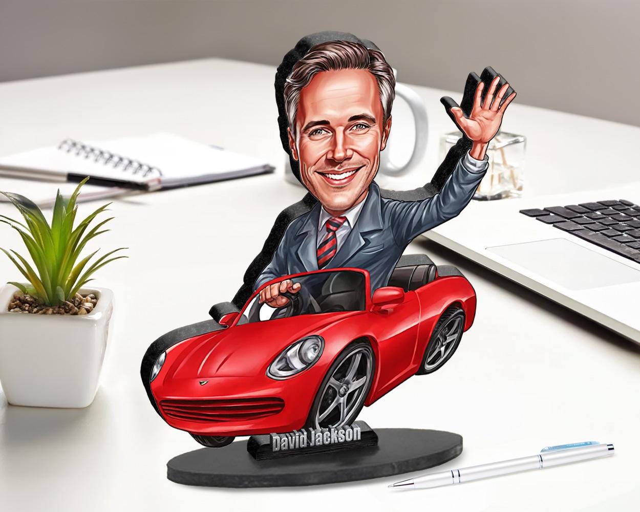 Personalized Car Dealer Gift, Wooden Figurine Trinket, Car Salesman Gift / Car Guy Gift Custom Car Charm Rear View Mirror