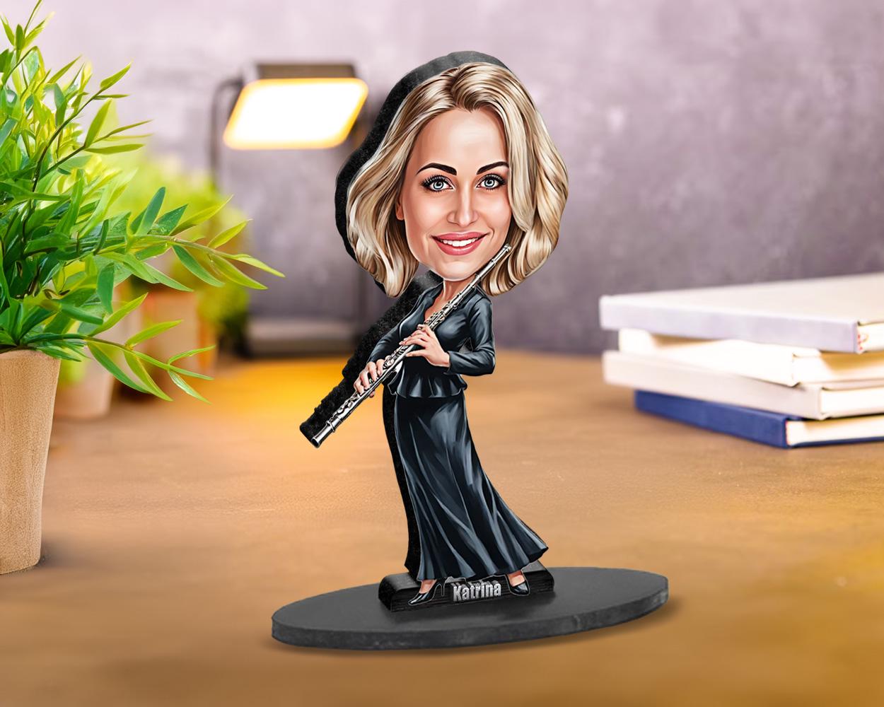 Personalized Flute Player Gift | Custom Flutist Teacher Figurine from Your Photo | Custom Figurine, Magnet, Keychain & Car Charm