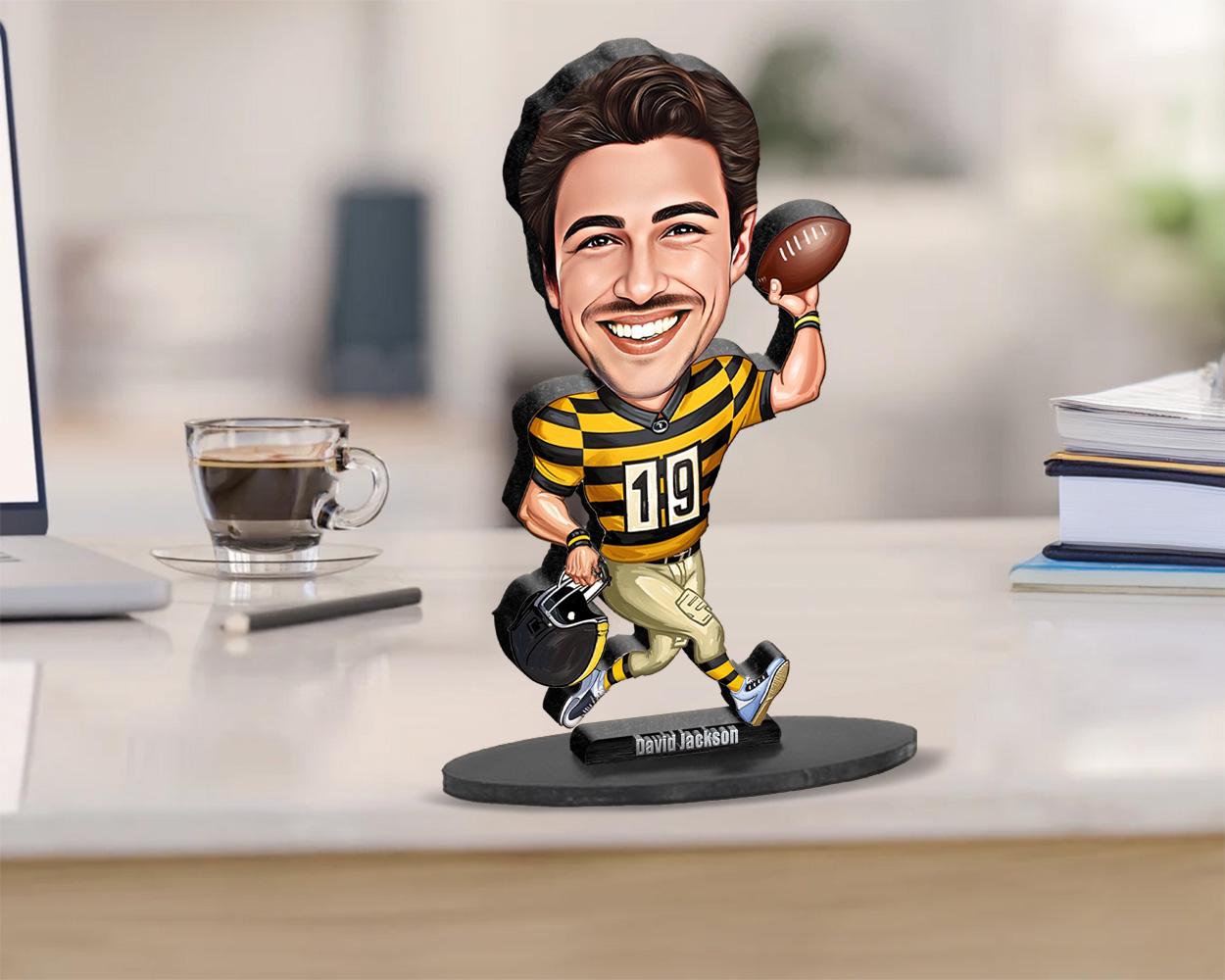 Custom Football Player Gift – Personalized Sports Figurine, Magnet, Keychain & Car Charm – Funny Coach or Athlete Caricature from Your Photo