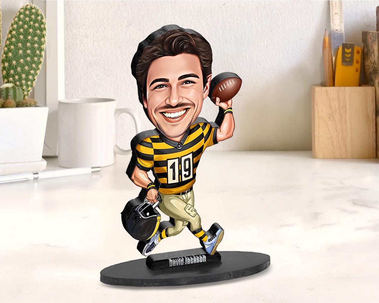 Custom Football Player Gift – Personalized Sports Figurine, Magnet, Keychain & Car Charm – Funny Coach or Athlete Caricature from Your Photo
