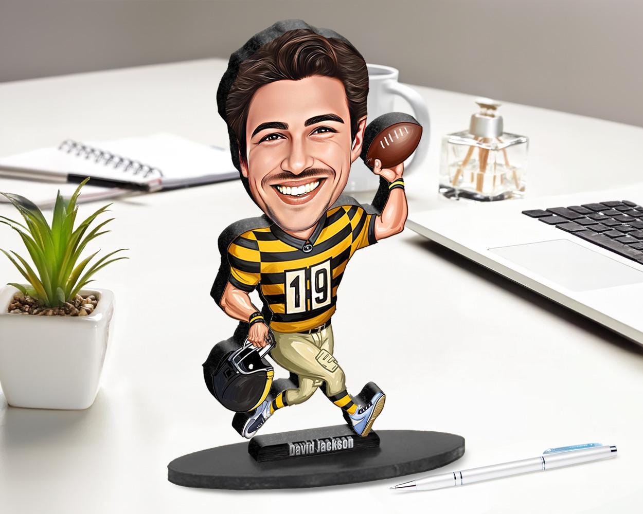 Custom Football Player Gift – Personalized Sports Figurine, Magnet, Keychain & Car Charm – Funny Coach or Athlete Caricature from Your Photo