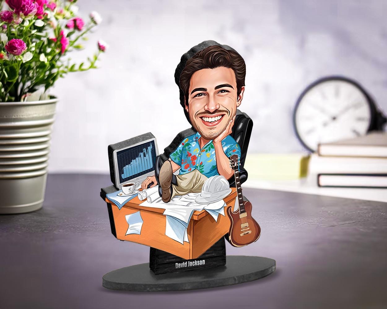 Custom Office Desk Figurine for Men – Funny Caricature Gift for Analyst, Engineer or Startup Worker – Personalized Portrait from Your Photo
