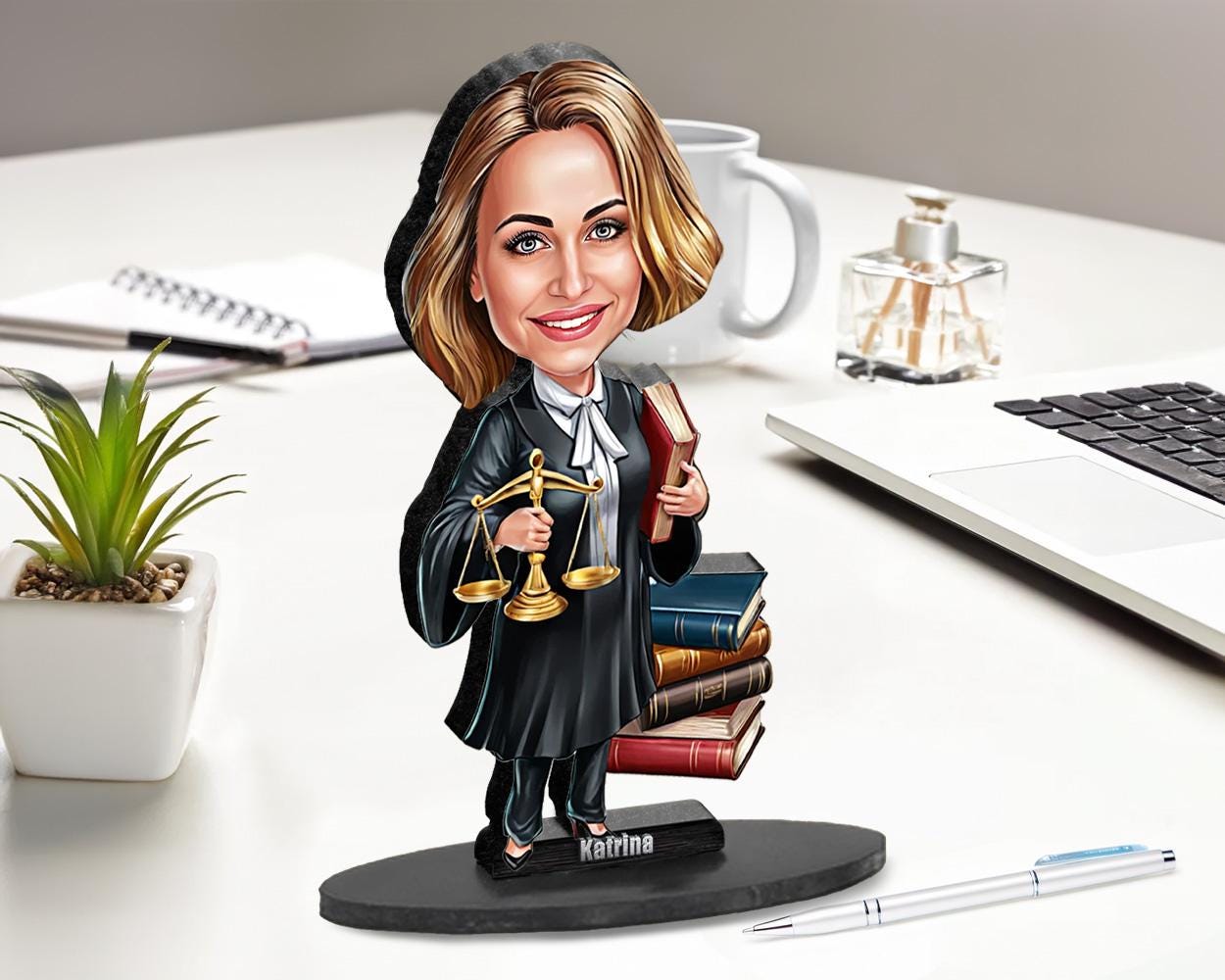 Personalized Lawyer gift for women | Attorney Caricature Portrait From Your Photo | 3D Wooden Figurine Trinket | LAW209