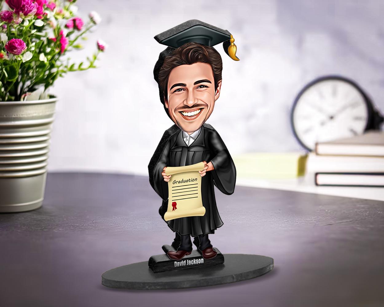 Custom Male Graduation Gift – Personalized Funny Figurine, Magnet, Keychain & Car Charm – Unique Portrait from Your Photo