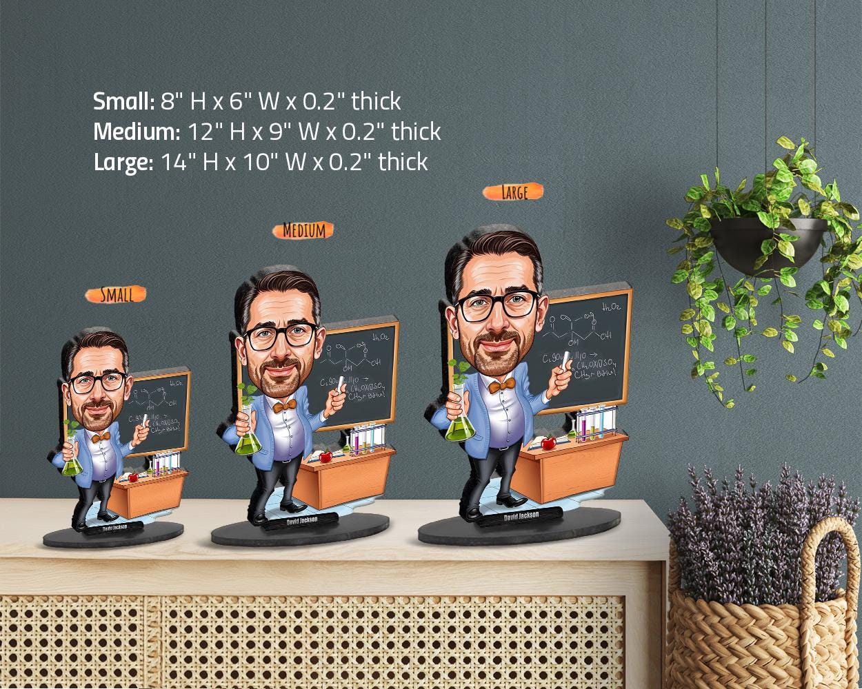 Chemistry Teacher Gift | Custom Science Nerd Figurine | Lab Caricature Magnet, Keychain, or Wood Statue