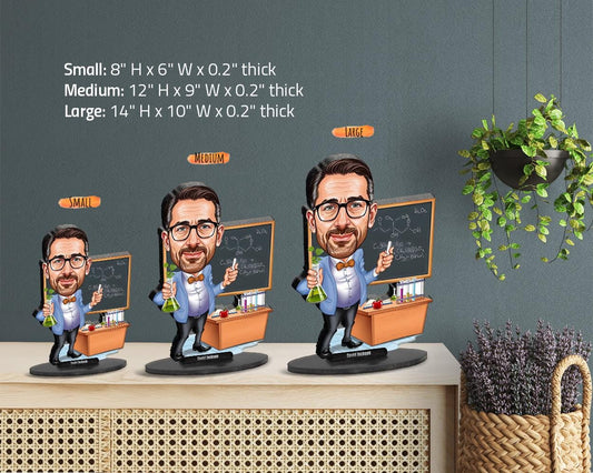 Chemistry Teacher Gift | Custom Science Nerd Figurine | Lab Caricature Magnet, Keychain, or Wood Statue