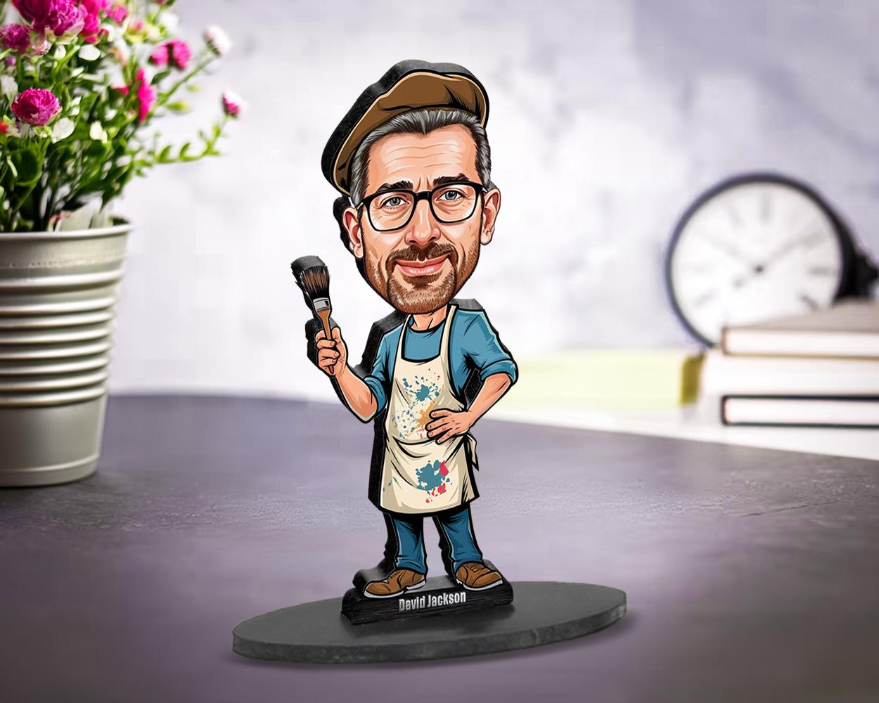Custom Male Painter Gift – Personalized Funny Figurine, Magnet, Keychain & Car Charm – Unique Portrait from Your Photo