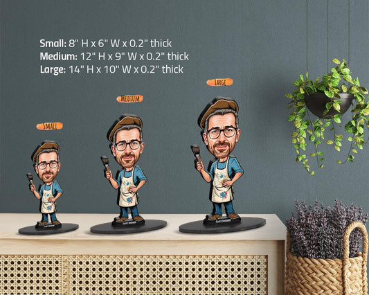 Custom Male Painter Gift – Personalized Funny Figurine, Magnet, Keychain & Car Charm – Unique Portrait from Your Photo