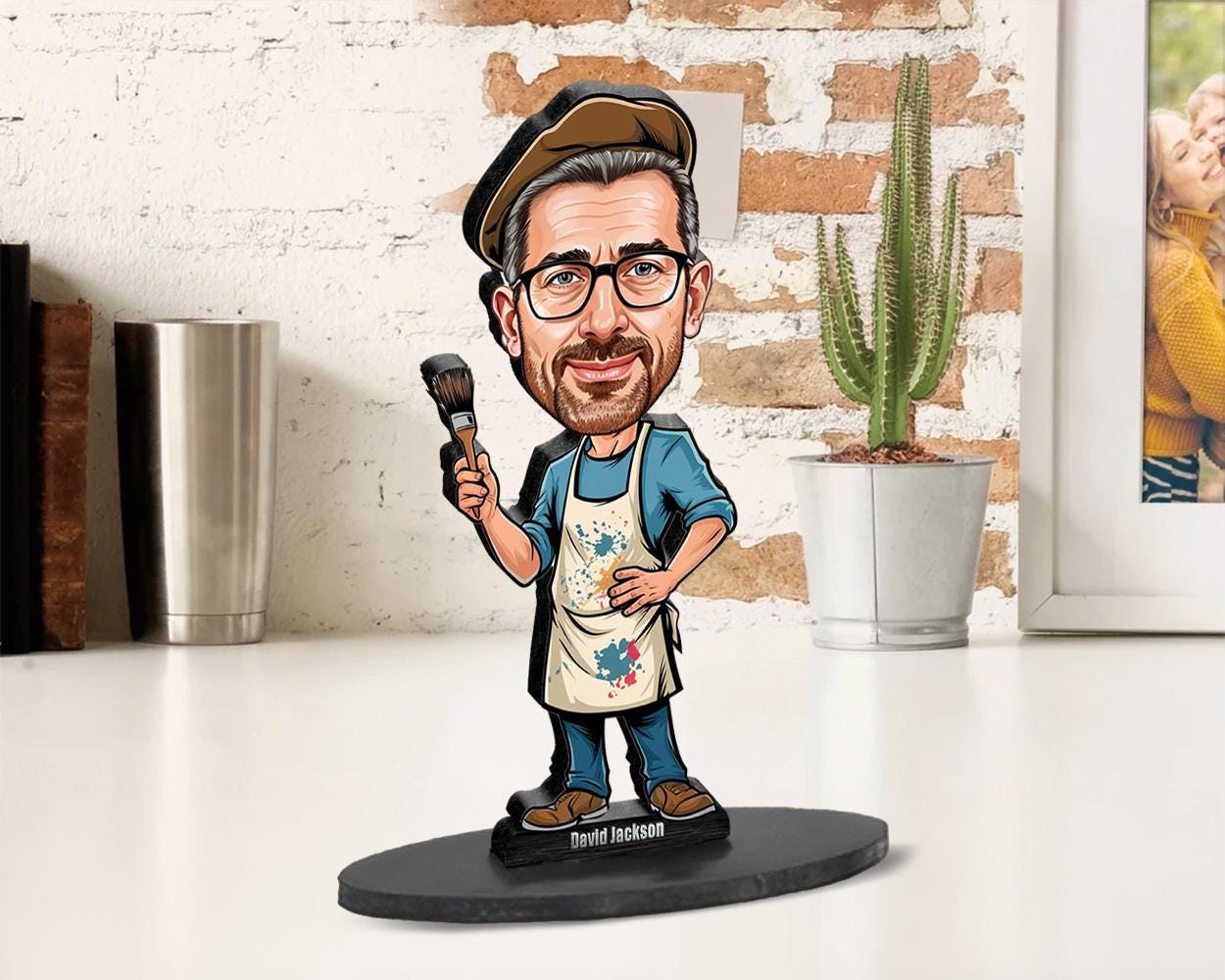 Custom Male Painter Gift – Personalized Funny Figurine, Magnet, Keychain & Car Charm – Unique Portrait from Your Photo
