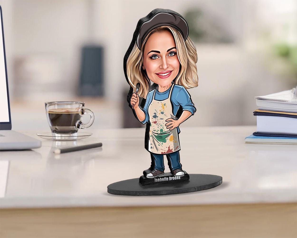 Custom Gift for Female Artist – Personalized Funny Figurine, Magnet, Keychain & Car Charm – Painter Portrait from Your Photo
