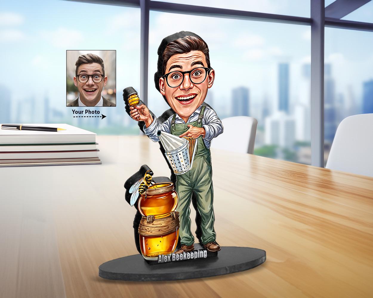 Custom Beekeeper Gift for Men – Personalized Funny Caricature Figurine, Magnet, Keychain & Car Charm – Unique Portrait from Your Photo