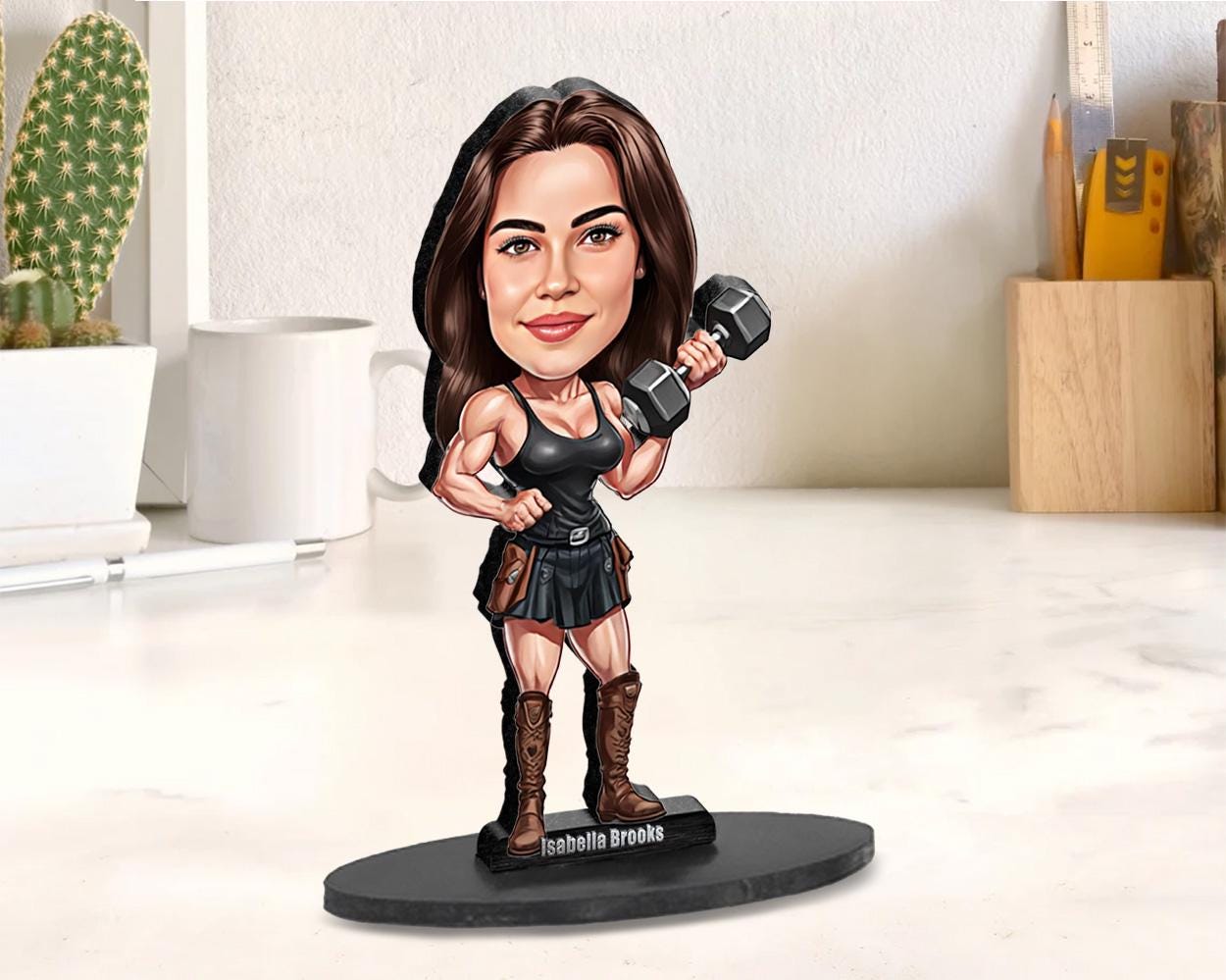 Custom Warrior Woman Figurine | Strong Female Fantasy Gift | Personalized Acrylic or Wooden Hero Statue
