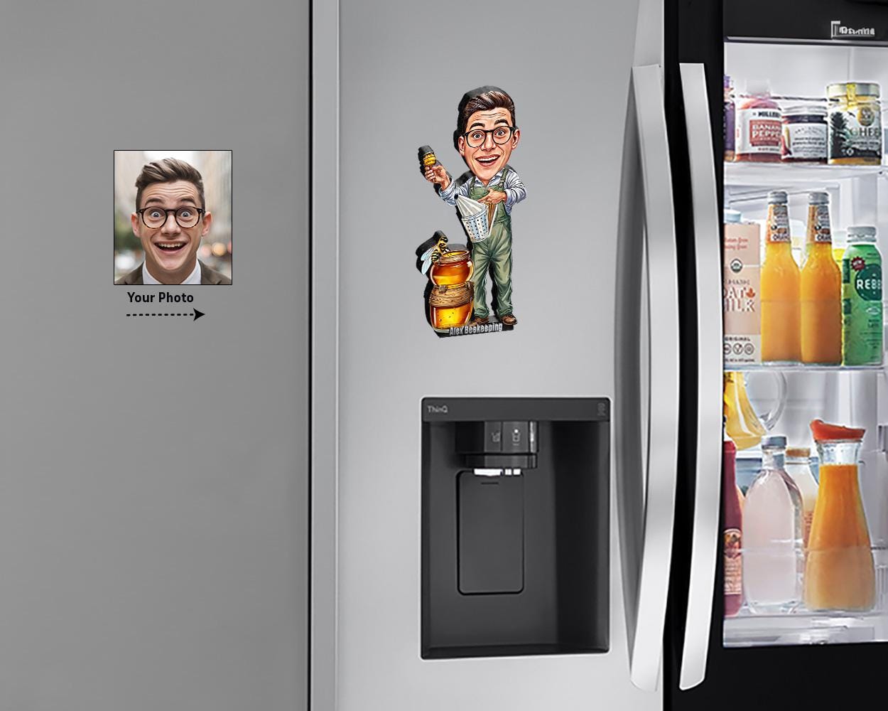 Custom Beekeeper Gift for Men – Personalized Funny Caricature Figurine, Magnet, Keychain & Car Charm – Unique Portrait from Your Photo