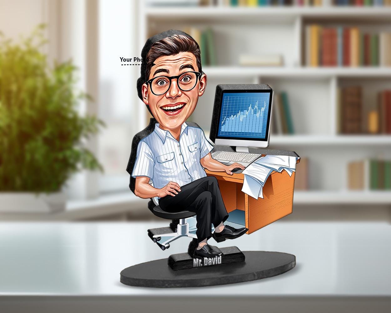 Data Analyst Gift | Office Desk Figurine – Personalized Funny Caricature from Photo – Custom Magnet, Keychain & Car Charm