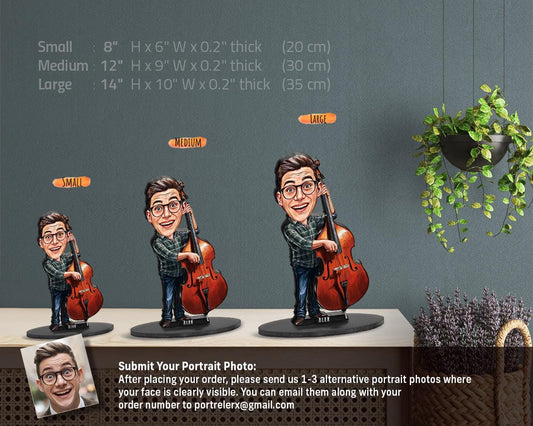 Personalized Double Bass Player Gifts | Cello Player Caricature Portrait From Your Photo | Funny Gift Sets with Your Photo & Name | DW235