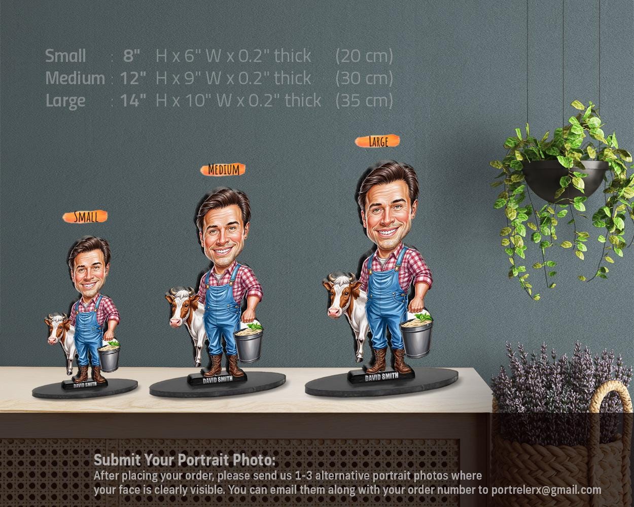 Farmer Gift | Dairy Ranch Figurine – Personalized Funny Caricature from Photo – Custom Magnet, Keychain & Car Charm