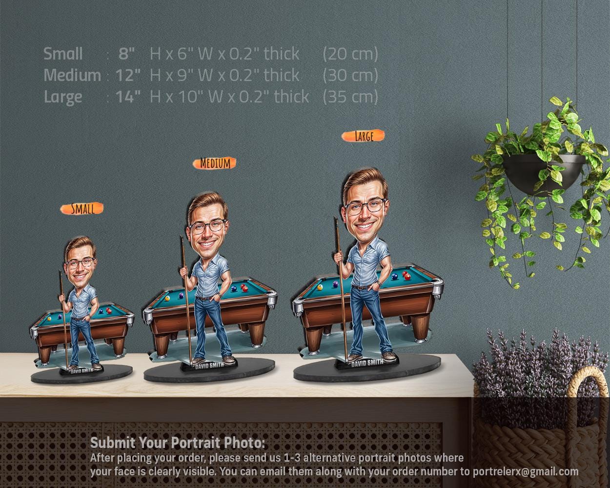 Personalized Pool Player Gifts | billiards Player Caricature Portrait From Your Photo | Funny Gift Sets with Your Photo & Name | BL2127
