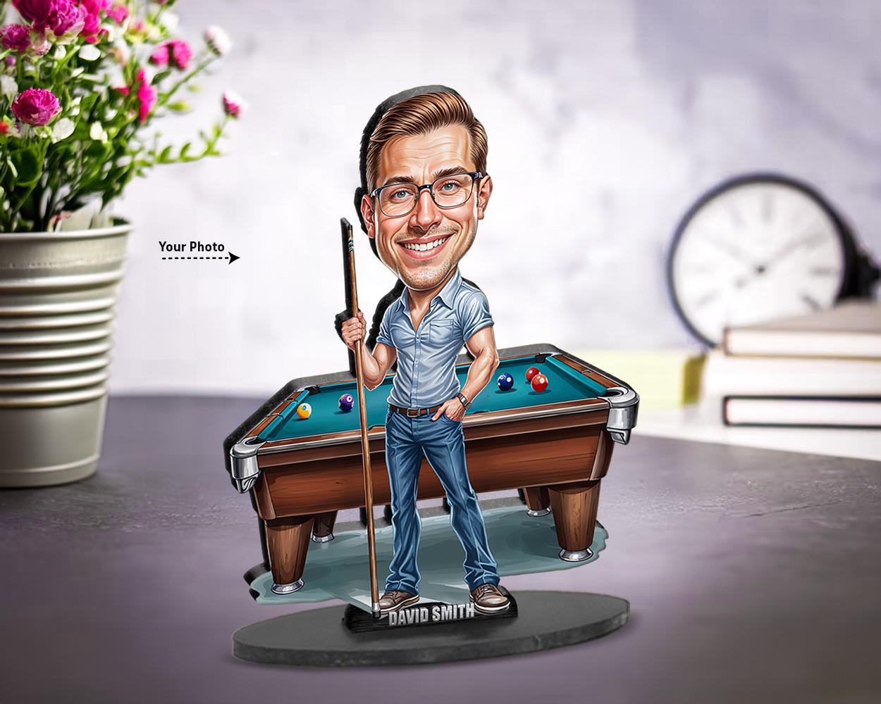 Personalized Pool Player Gifts | billiards Player Caricature Portrait From Your Photo | Funny Gift Sets with Your Photo & Name | BL2127
