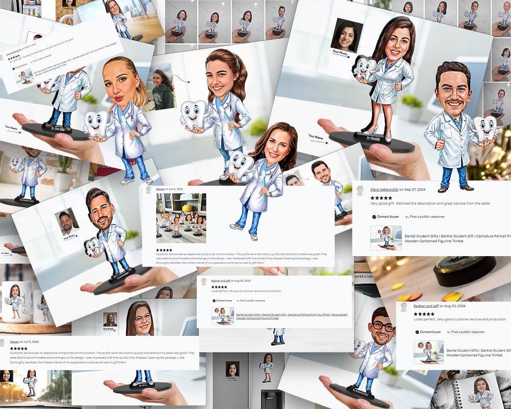 Dental Student Gifts | Dentist Student Gift | Caricature Portrait From Your Photo | Unique, Funny Gift Sets with Your Photo & Name | DT1924