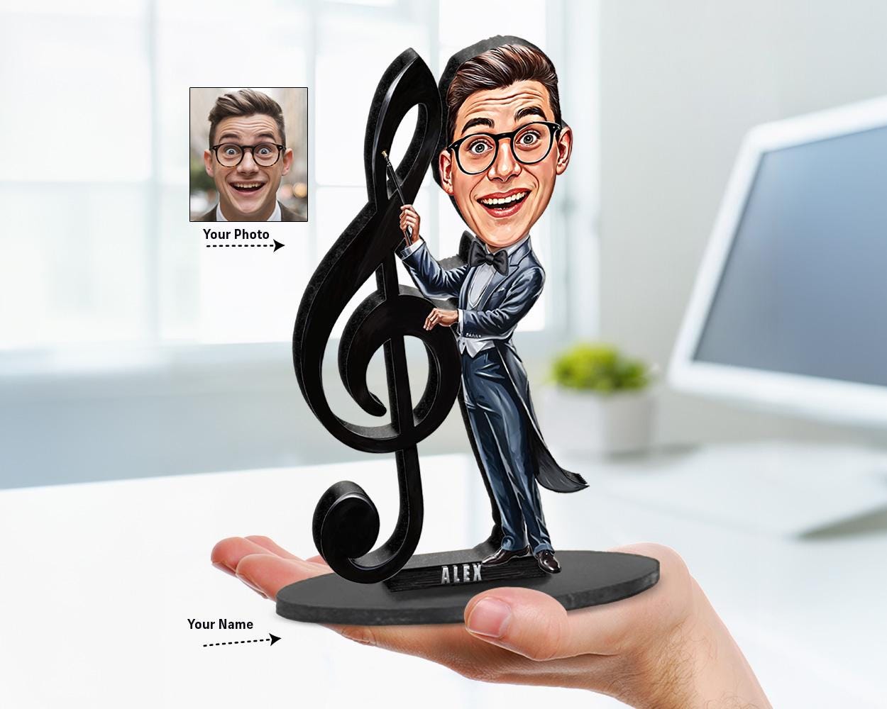 Personalized Band Director Gifts | Choir Teacher Caricature Portrait From Your Photo | Funny Gift Sets with Your Photo & Name | BA135