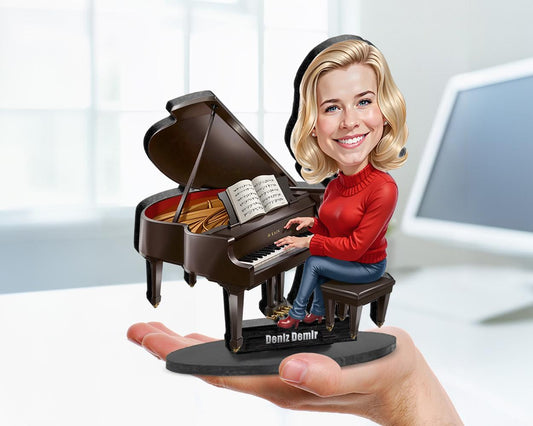 Personalized Pianist Gift | Piano Teacher Caricature Portrait From Your Photo | Funny Gift Sets with Your Photo & Name | PY0137