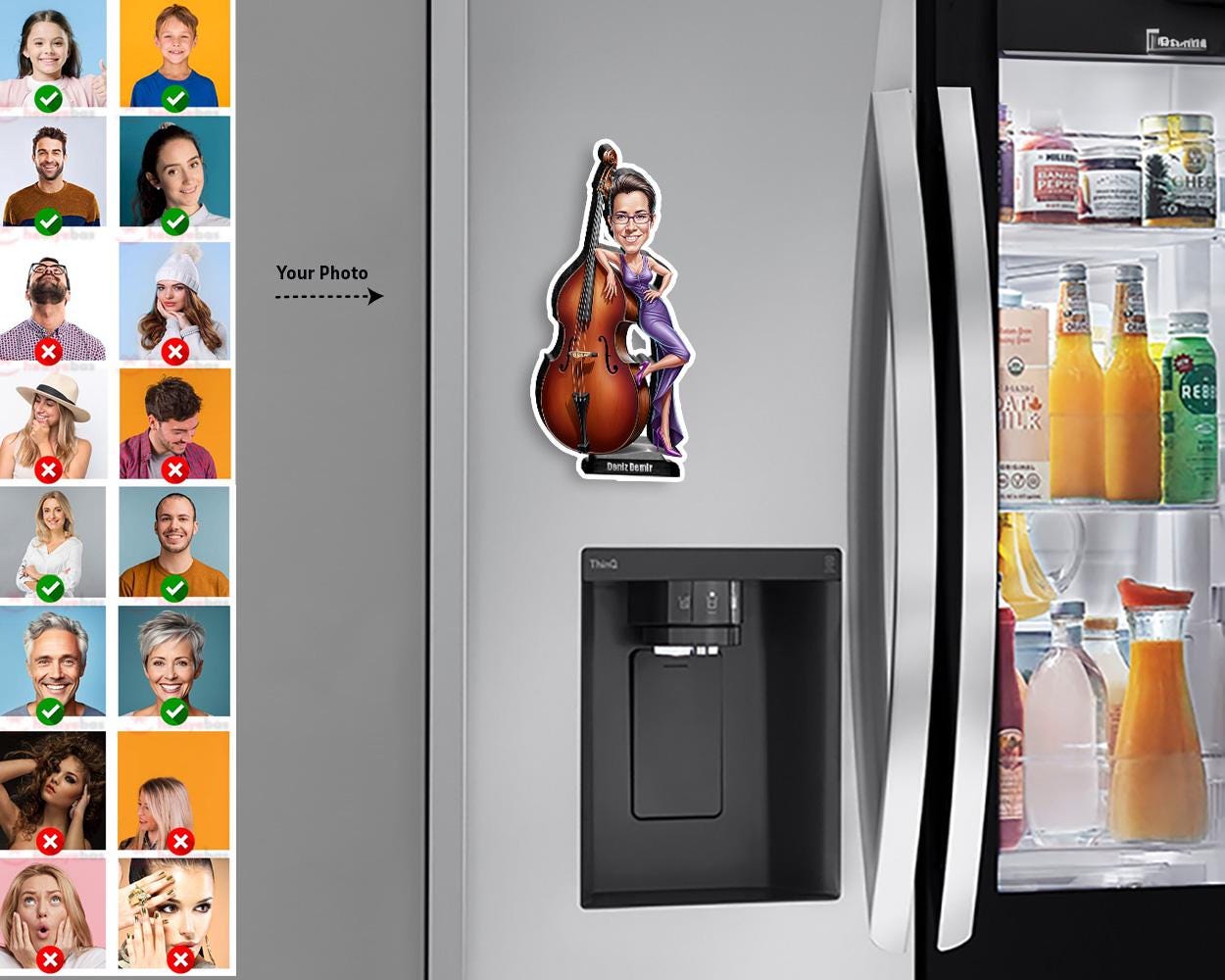 Upright Bass Figurine | Custom Double Bass Player Gift from Your Photo | Personalized Figurine, Magnet, Keychain & Car Charm