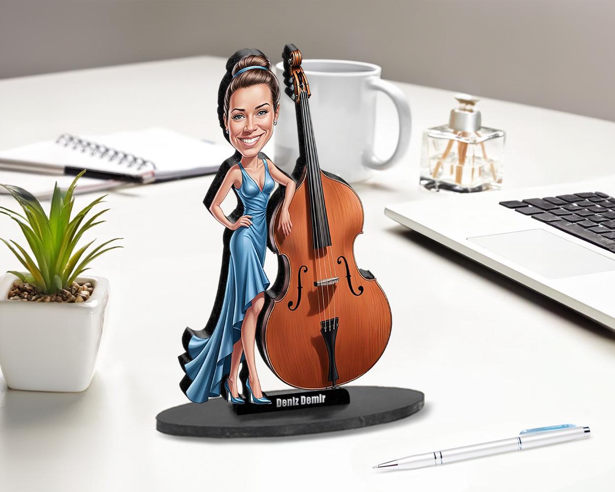 Double Bass Player Figurine | Custom Bassist Gift from Your Photo | Personalized Figurine, Magnet, Keychain & Car Charm