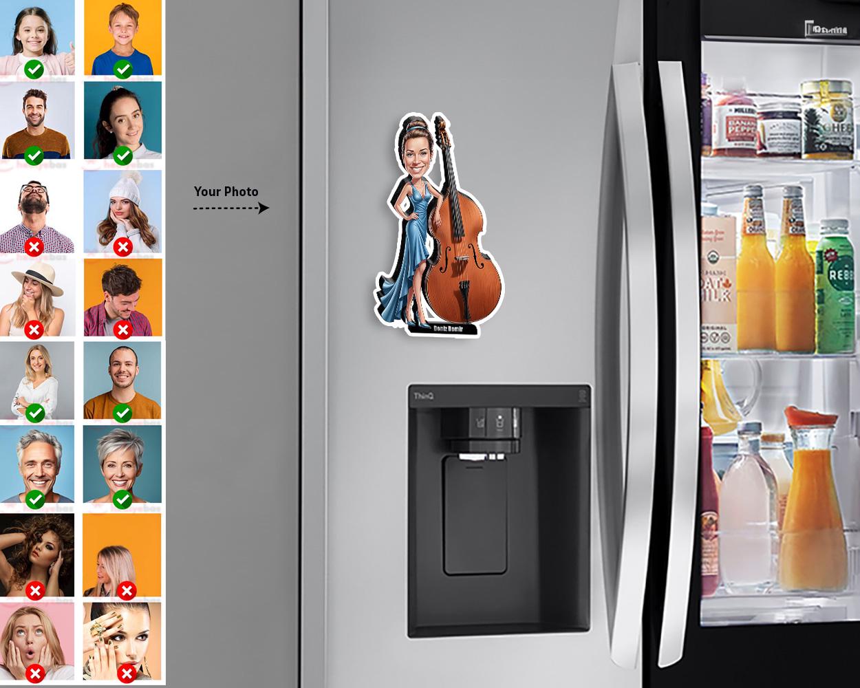 Double Bass Player Figurine | Custom Bassist Gift from Your Photo | Personalized Figurine, Magnet, Keychain & Car Charm